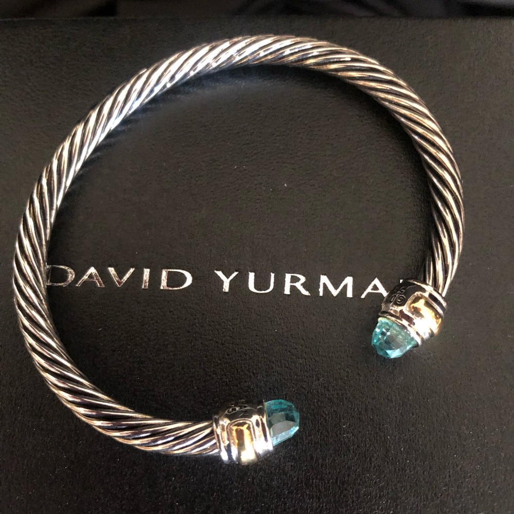 David Yurman  5mm cable cuff bracelet. Blue topaz.